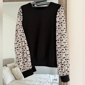 Anthropologie Porridge Black Top with Patterned Sleeves